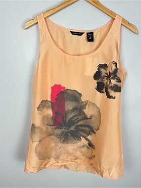 Y2K 100% Silk New York & Company Peach Floral Sleeveless Top Small NWT